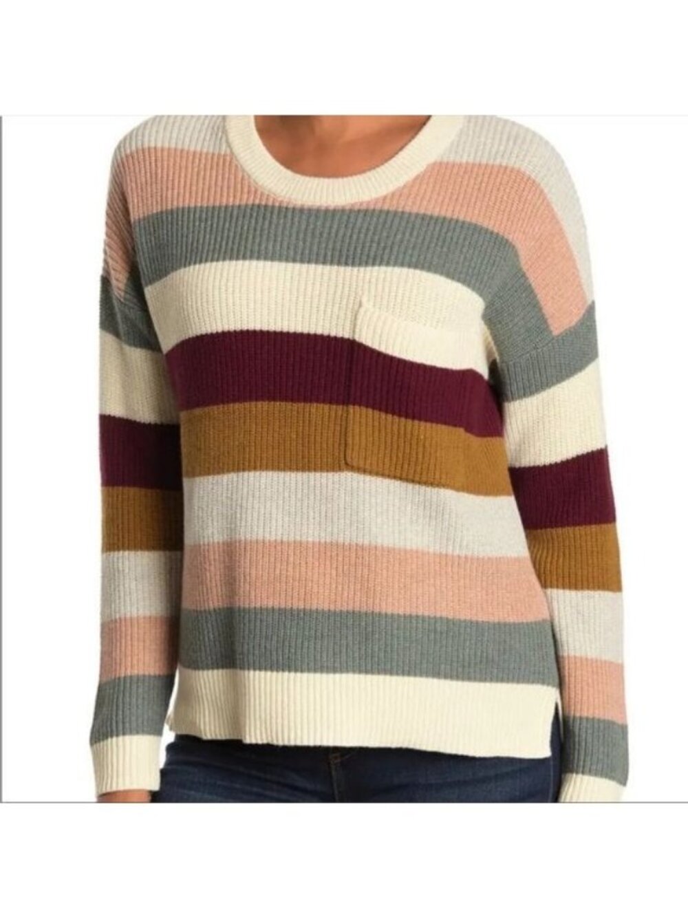 Madewell Thompson Pocket Pullover Sweater in Rainbow Stripe size Small